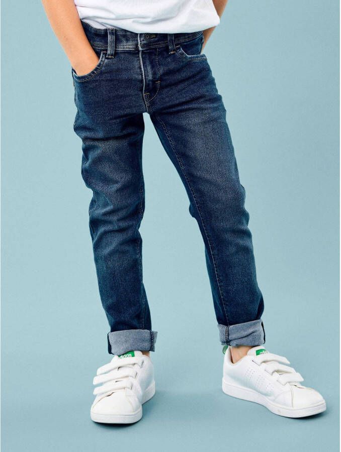 Name it KIDS slim fit jeans NKMSILAS dark blue denim Blauw Jongens Stretchdenim 164
