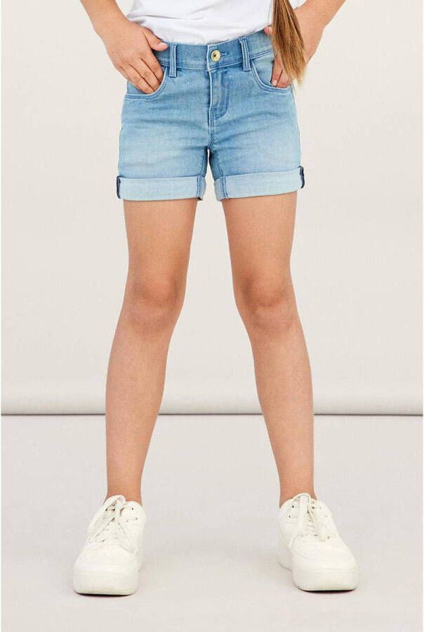 Name it KIDS slim fit jeans short NKFSALLI light denim short Blauw Meisjes Stretchdenim 104