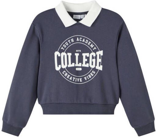 Name it KIDS sweater NKFNASMI met printopdruk blauwgrijs Meisjes Sweat (duurzaam) Klassieke kraag 134 140