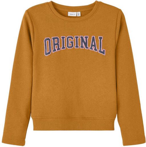 Name it KIDS sweater NKFOCALIA met tekst goudgeel Tekst 122 128