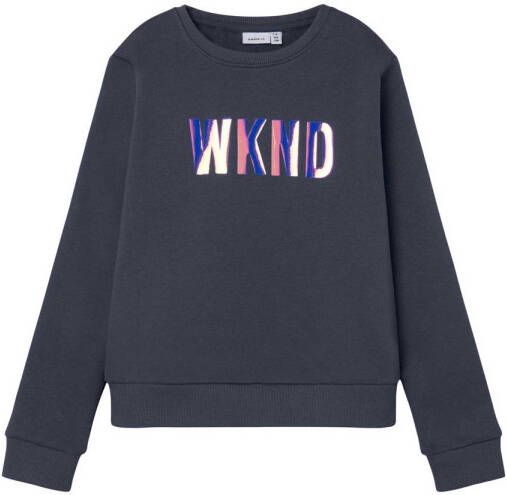 Name it KIDS sweater NKFOMIALISE met tekst donkerblauw Tekst 122 128