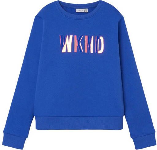 Name it KIDS sweater NKFOMIALISE met tekst hardblauw Tekst 122 128