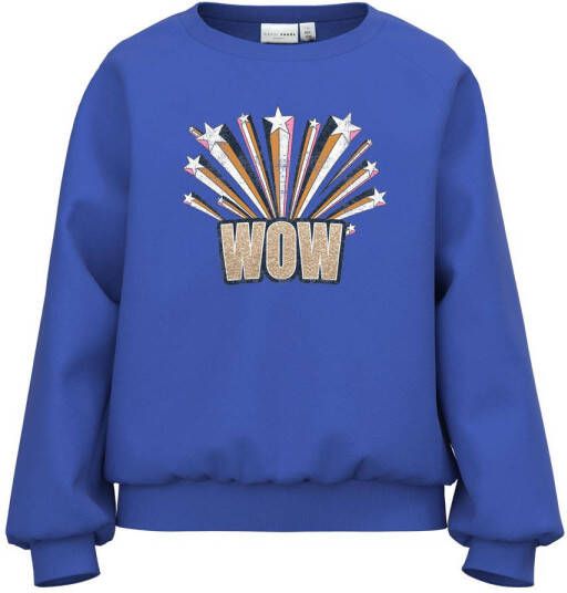 Name it KIDS sweater NKFVENUS met printopdruk hardblauw Printopdruk 146 152
