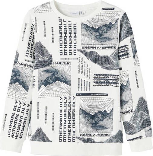 Name it KIDS sweater NKMLOLUMBO met all over print wit donkerblauw All over print 122 128