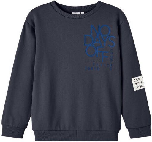 Name it KIDS sweater NKMNOLOSE met grafische print donkerblauw Jongens Katoen Ronde hals 122 128