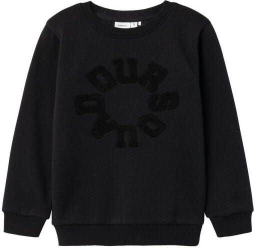 Name it KIDS sweater NKMORLANDOU met printopdruk en 3D applicatie zwart 134 140