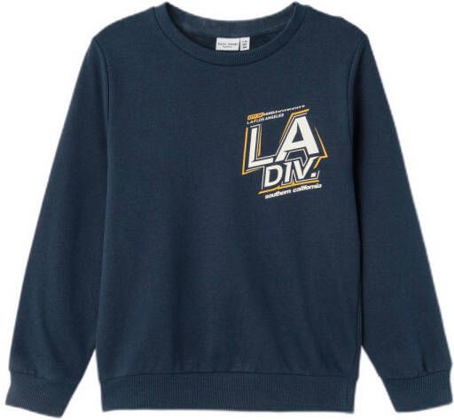 Name it KIDS sweater NKMVILDAR met printopdruk donkerblauw Printopdruk 146 152