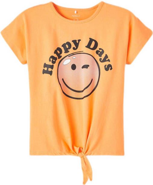 NAME IT KIDS T-shirt NKFASMINE met printopdruk oranje