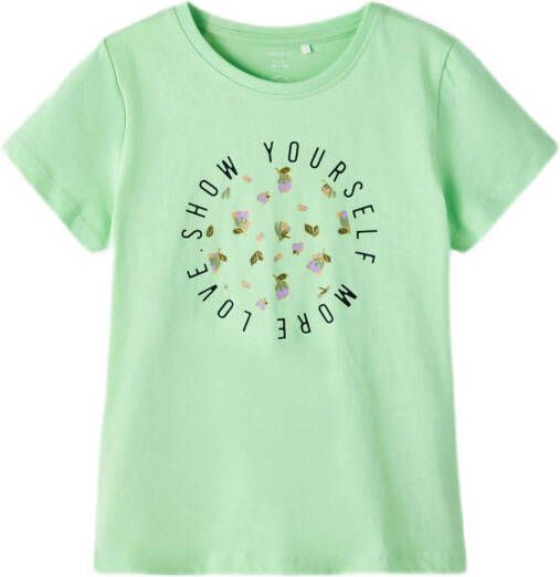 Name it KIDS T-shirt NKFDOLEJMA met printopdruk lichtgroen Meisjes Katoen Ronde hals 122 128