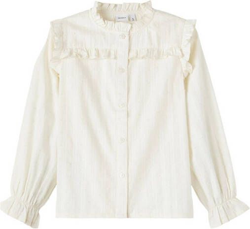 Name it KIDS blouse NKFNIMILLA met ruches wit Meisjes Katoen Opstaande kraag 146 152