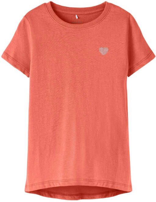 Name it KIDS T-shirt NKFVIOLINE koraal Oranje Meisjes Katoen Ronde hals 158 164