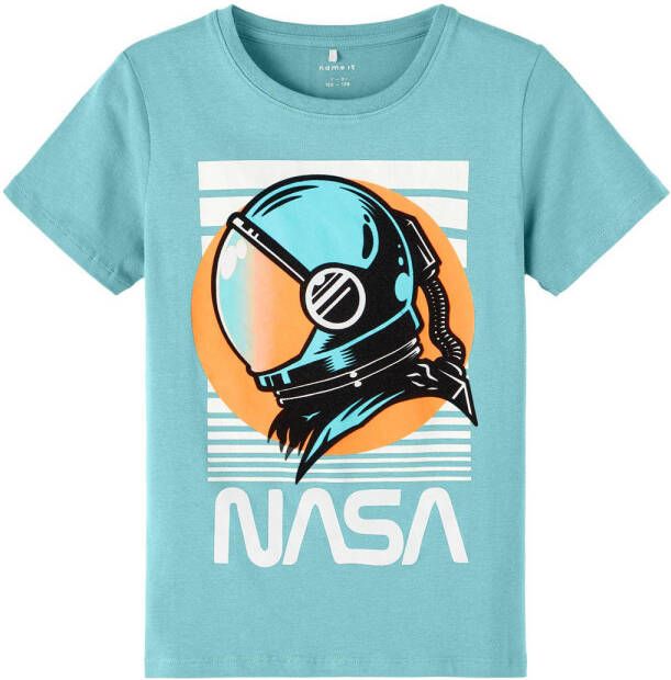 NAME IT KIDS T-shirt NKMABID NASA met printopdruk lichtblauw