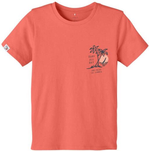 NAME IT KIDS T-shirt NKMFANDI met printopdruk koraalrood
