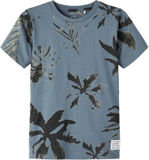 NAME IT KIDS T-shirt NKMFLEMSE van biologisch katoen grijsblauw zwart