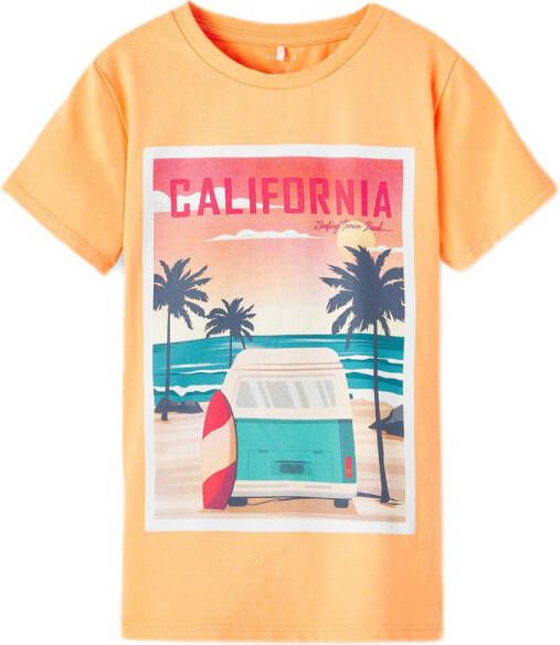 Name it KIDS T-shirt NKMHAMMO met printopdruk oranje Jongens Katoen (duurzaam) Ronde hals 134 140