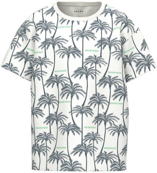 NAME IT KIDS T-shirt NKMVALTHER met all over print wit grijs groen