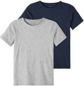 NAME IT KIDS T-shirt set van 2 grijs melange donkerblauw