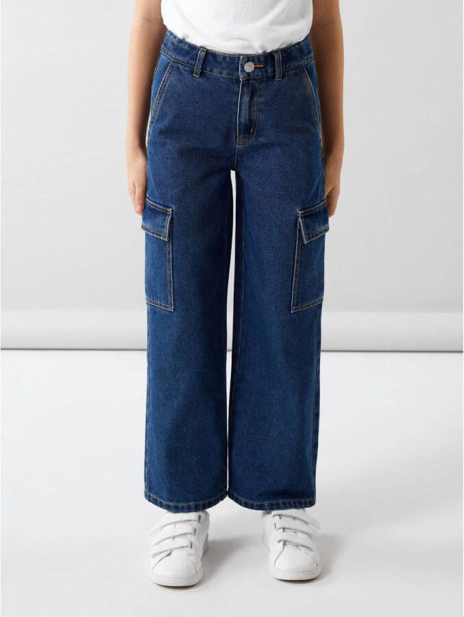 Name it KIDS wide leg jeans NKFROSE dark blue denim Blauw Effen 116