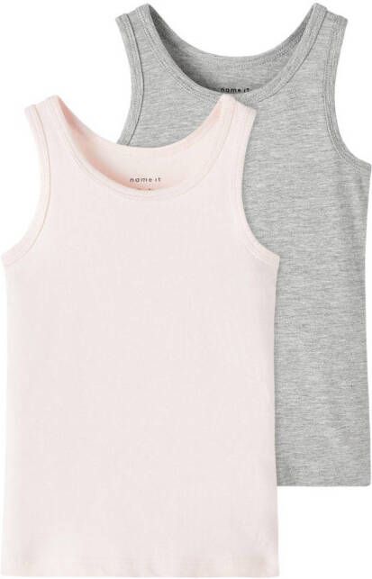 Name it MINI hemd NMFTANK set van 2 grijs melange lichtroze Meisjes Stretchkatoen (duurzaam) Ronde hals 104
