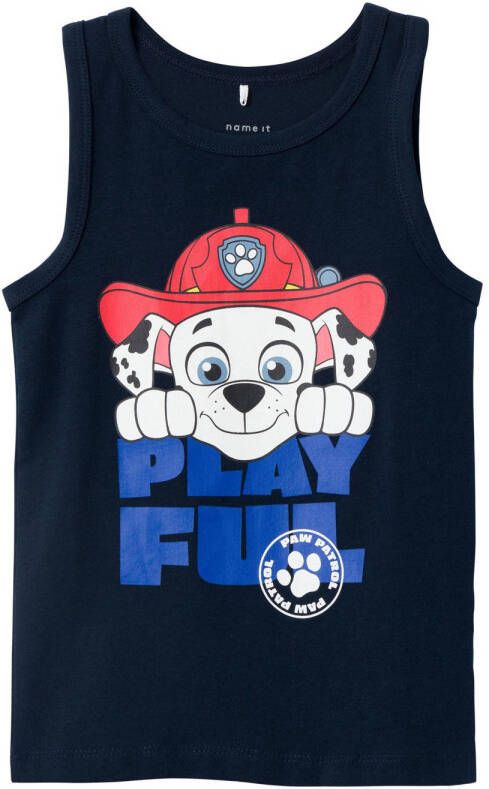 Name it MINI Paw Patrol tanktop NMMJABIL met printopdruk donkerblauw Singlet Jongens Stretchkatoen Ronde hals 122 128