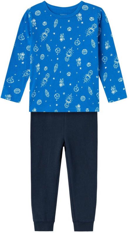 Name it MINI pyjama NMMNIGHTSET donkerblauw blauw Jongens Stretchkatoen Ronde hals 110 116