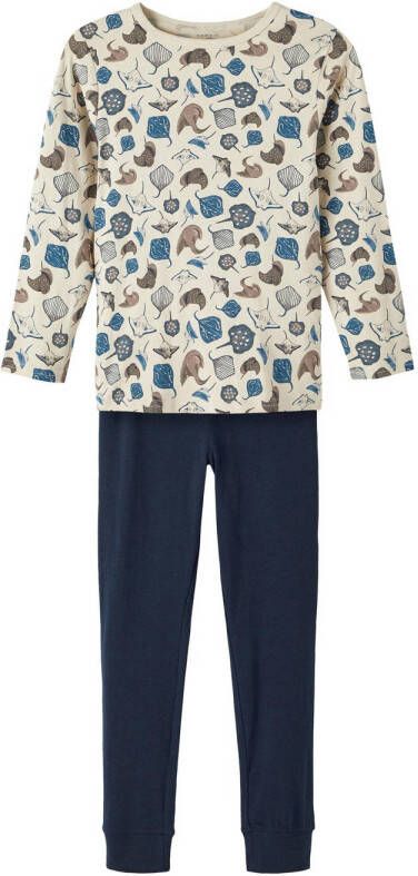 Name it MINI pyjama NMMNIGHTSET met all over print zand groen donkerblauw Jongens Stretchkatoen (duurzaam) Ronde hals 110 116