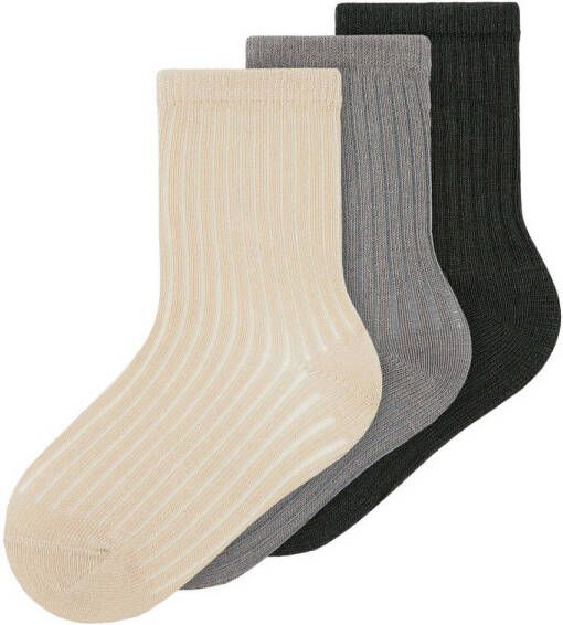 NAME IT MINI sokken set van 3 creme lichtgrijs donkergroen