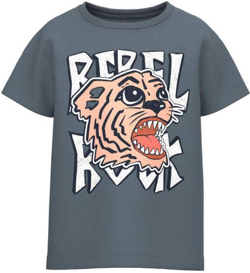 NAME IT MINI T-shirt NMMVOKKA met printopdruk grijs