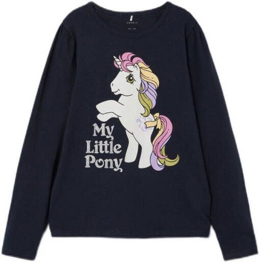 Name it MINI My Little Pony longsleeve NMFNOMSA met printopdruk donkerblauw Meisjes Stretchkatoen Ronde hals 104