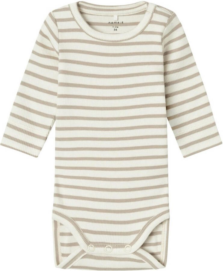 Name it BABY gestreepte romper NBNBANI beige ecru Jongens Katoen Ronde hals 50