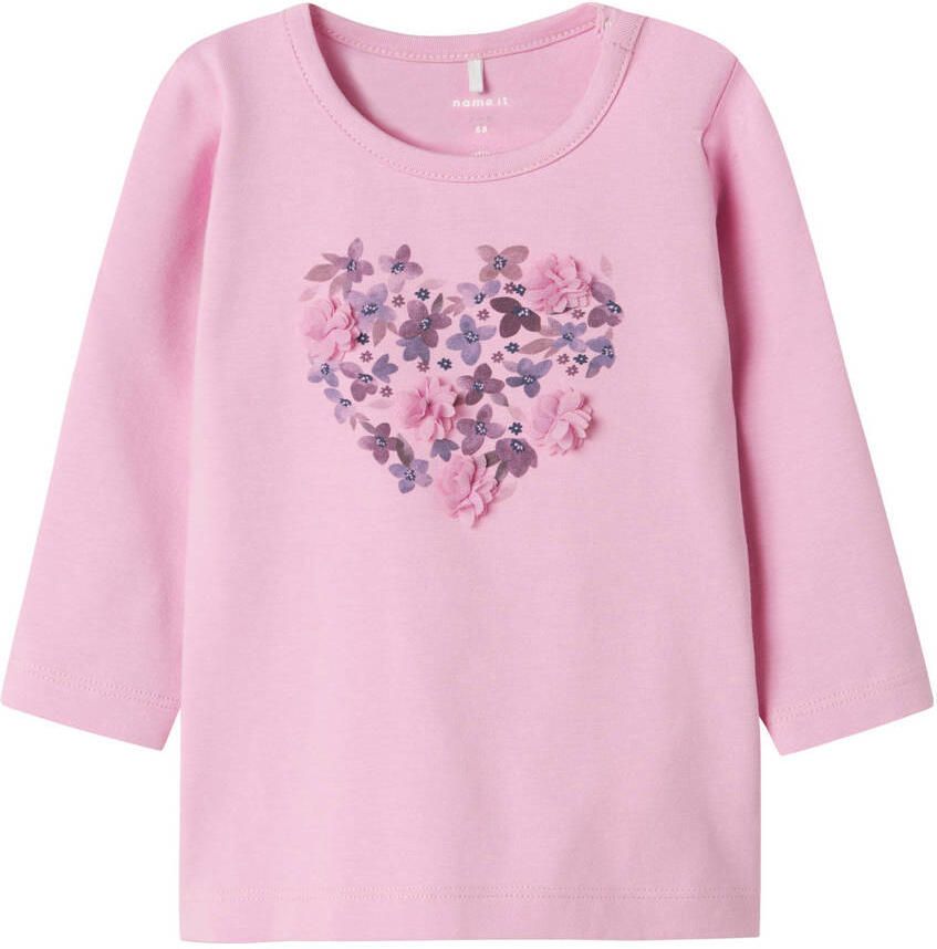NAME IT BABY longsleeve NBFNABIA met printopdruk en patches roze - Foto 3