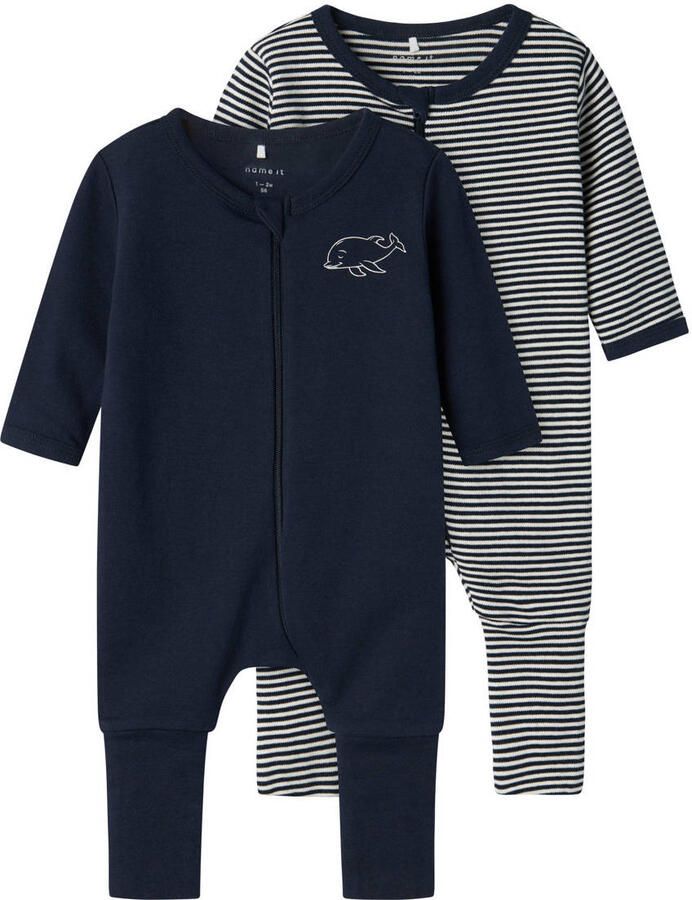 Name it BABY pyjama set van 2 donkerblauw wit Jongens Katoen Ronde hals 104 - Foto 2