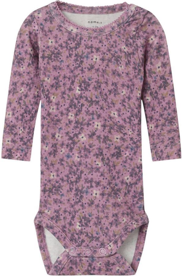 Name it BABY Romper Roze Meisjes Stretchkatoen Ronde hals Bloemen 56