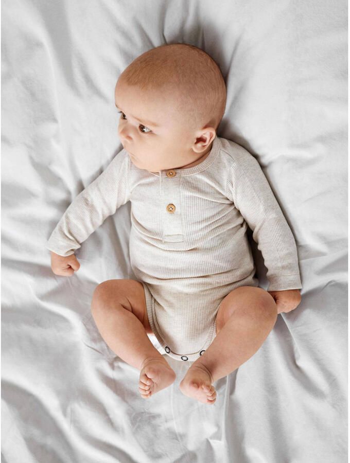 Name it BABY romper NBMKAB ecru melange Jongens Katoen Ronde hals Melée 56