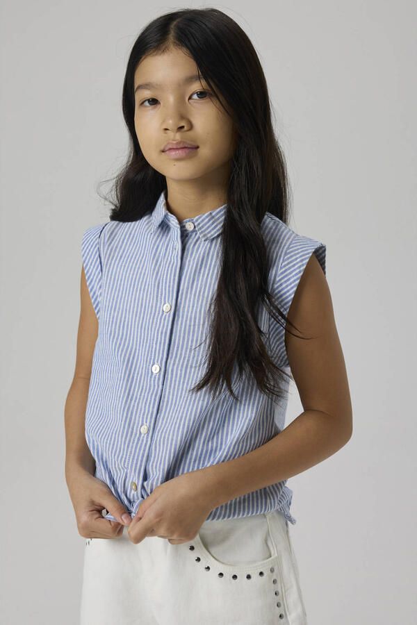 Name it gestreepte blouse NKFFEMMA blauw wit Meisjes Katoen Klassieke kraag 122-128 - Foto 3