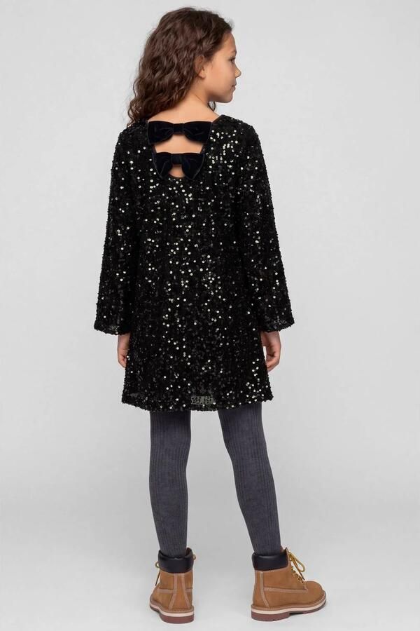 NAME IT KIDS A-lijn glitterjurk met pailletten donkerbruin Meisjes Polyester Ronde hals - Foto 2