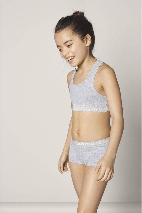 Name it KIDS bh top set van 2 lichtroze grijs melange Meisjes Stretchkatoen 122 128 - Foto 3