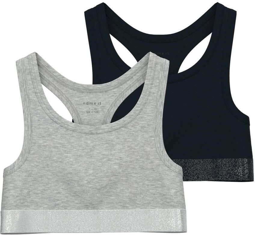 NAME IT KIDS bh top set van 2 zwart grijs melange - Foto 2