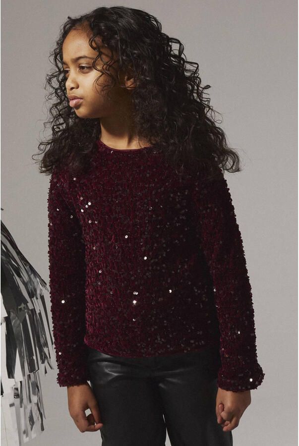 NAME IT KIDS blousetop donkerrood met pailletten