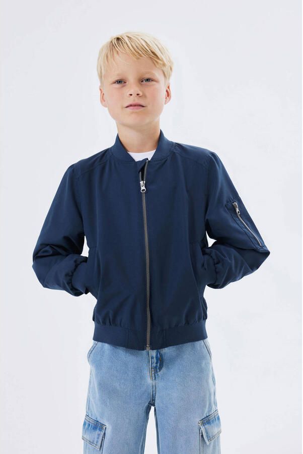 NAME IT KIDS bomberjack donkerblauw Jas Jongens Polyester Ronde hals Effen