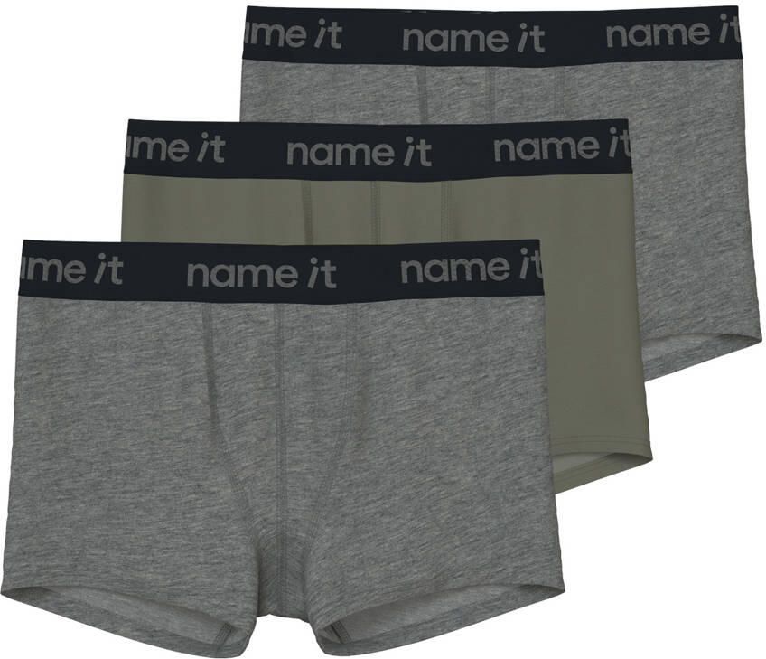NAME IT KIDS boxershort set van 3 groen grijs - Foto 3