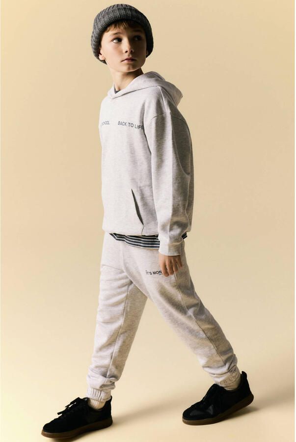 NAME IT KIDS boxy hoodie met backprint en tekst grijs