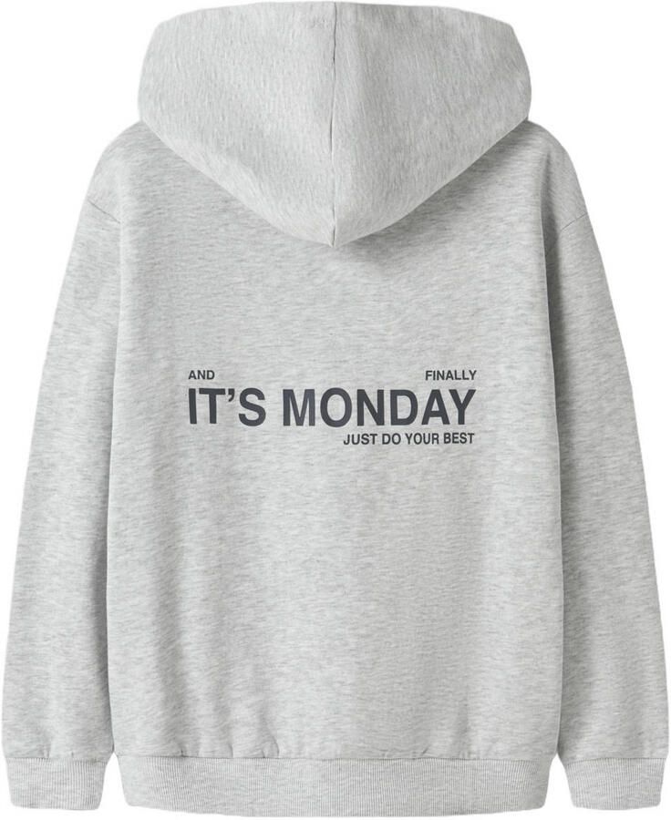 NAME IT KIDS boxy hoodie met backprint en tekst grijs - Foto 2