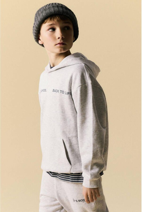 NAME IT KIDS boxy hoodie met backprint en tekst grijs - Foto 3