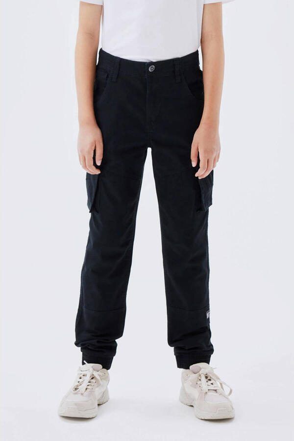 Name it bamgo zwarte jongens regular fit cargo twill katoen stretch broek - Foto 3