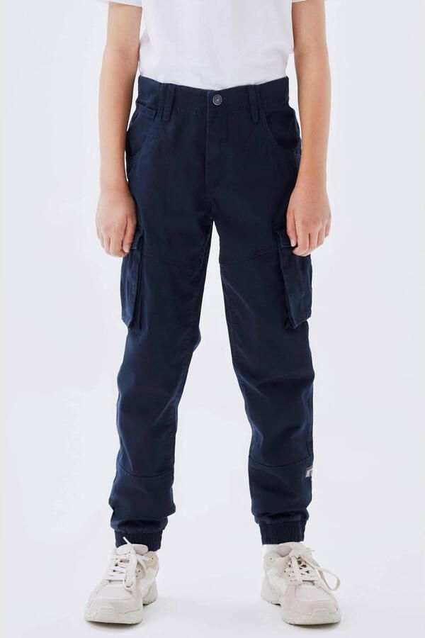 Name it KIDS cargobroek NKMRYAN donkerblauw Jongens Stretchkatoen Effen 122