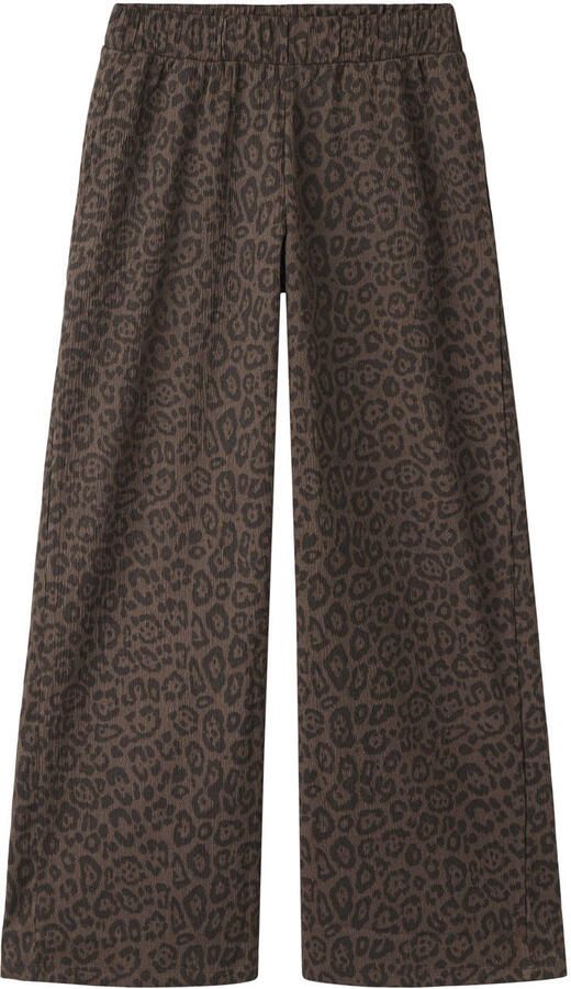 NAME IT KIDS casual broek met panterprint donkerbruin