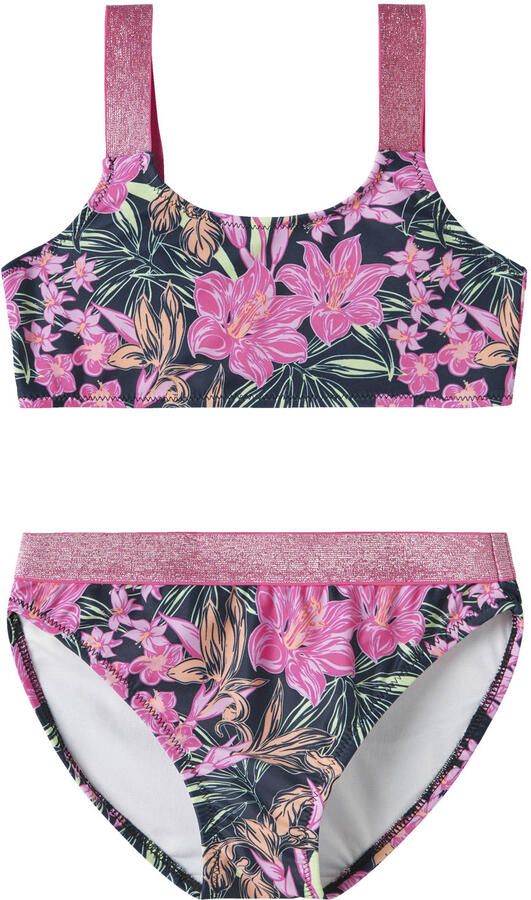 NAME IT KIDS crop bikini donkerblauw roze