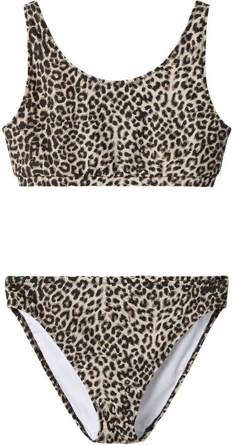 NAME IT KIDS crop bikini met panterprint bruin
