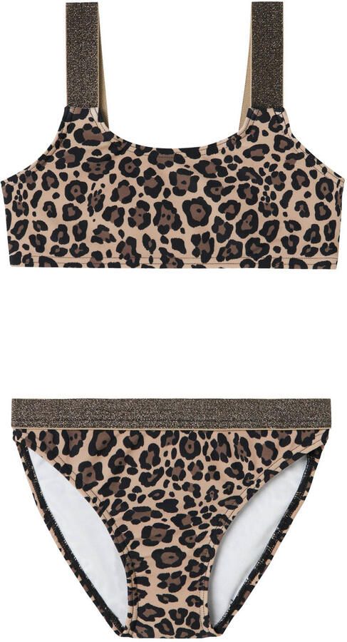 Name it KIDS crop bikini NKFZERIA bruin Meisjes Polyamide Panterprint 110 116